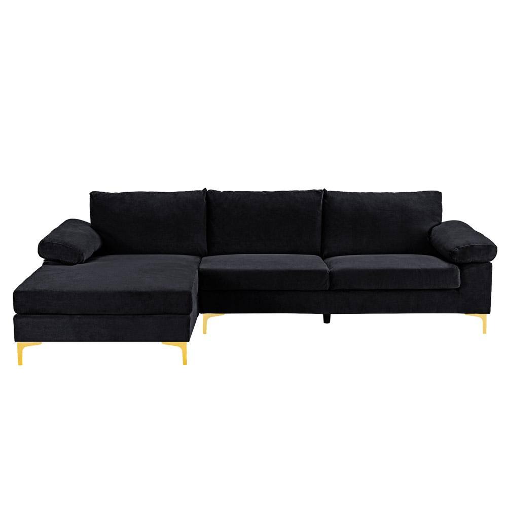 Black Velvet Sectional Sofa U77001