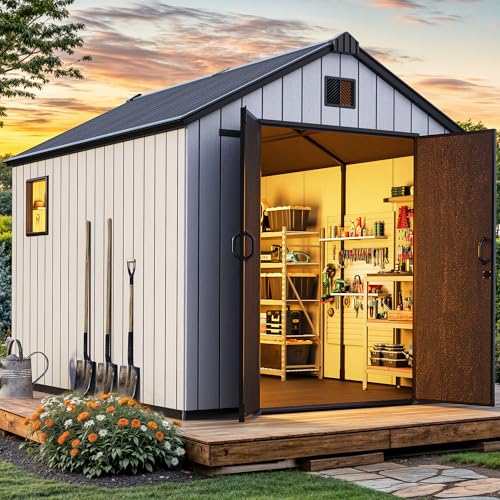 Gray 8x10 FT Outdoor Storage Shed with Lockable Door Y327963