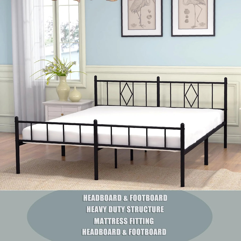 14 Inch Cal King Metal Bed Frame with Headboard and Footboard D77685