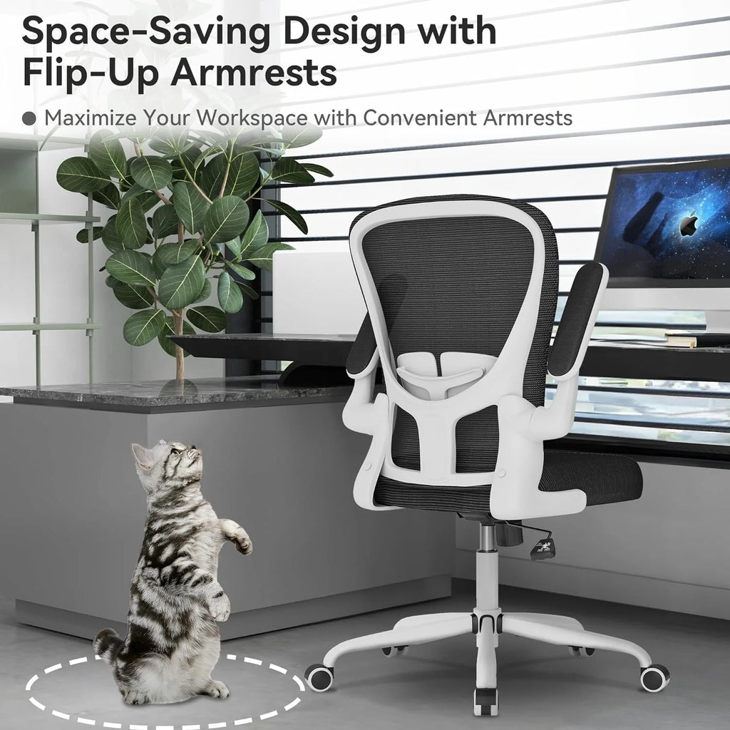 White Mesh Office Chair with Flip-up Armrests G84236