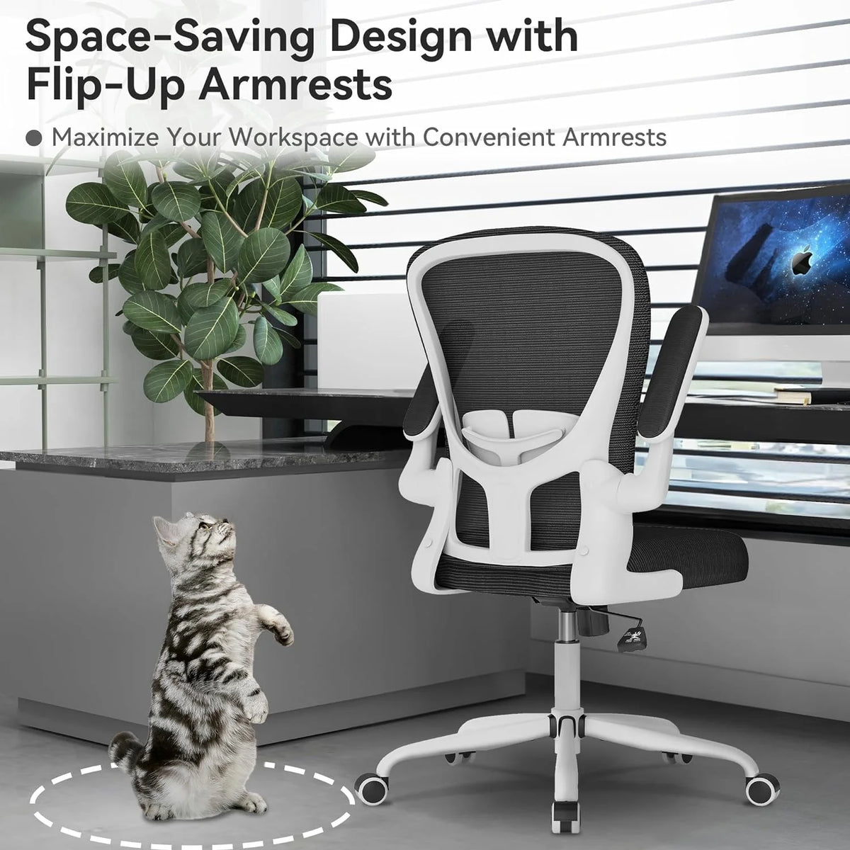White Mesh Office Chair with Flip-up Armrests G84236