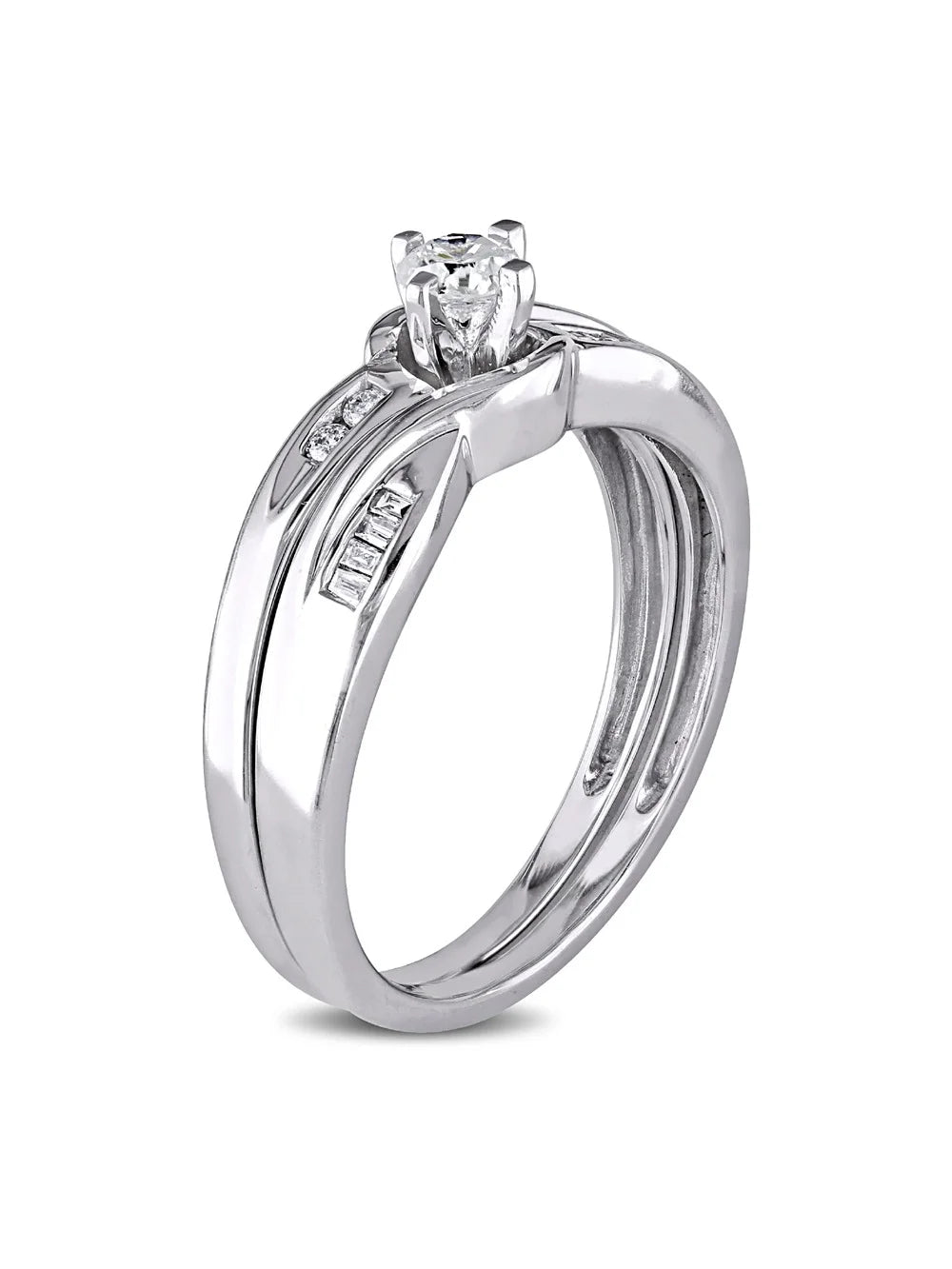 10K White Gold Diamond Engagement Ring and Wedding Band Set X855