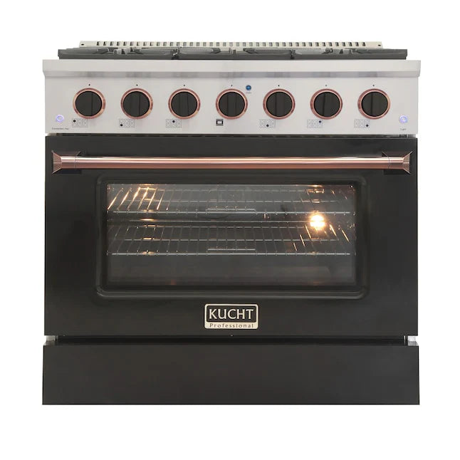 36 Propane Gas Dual Fuel Range in Black with Rose Gold Accents R5732