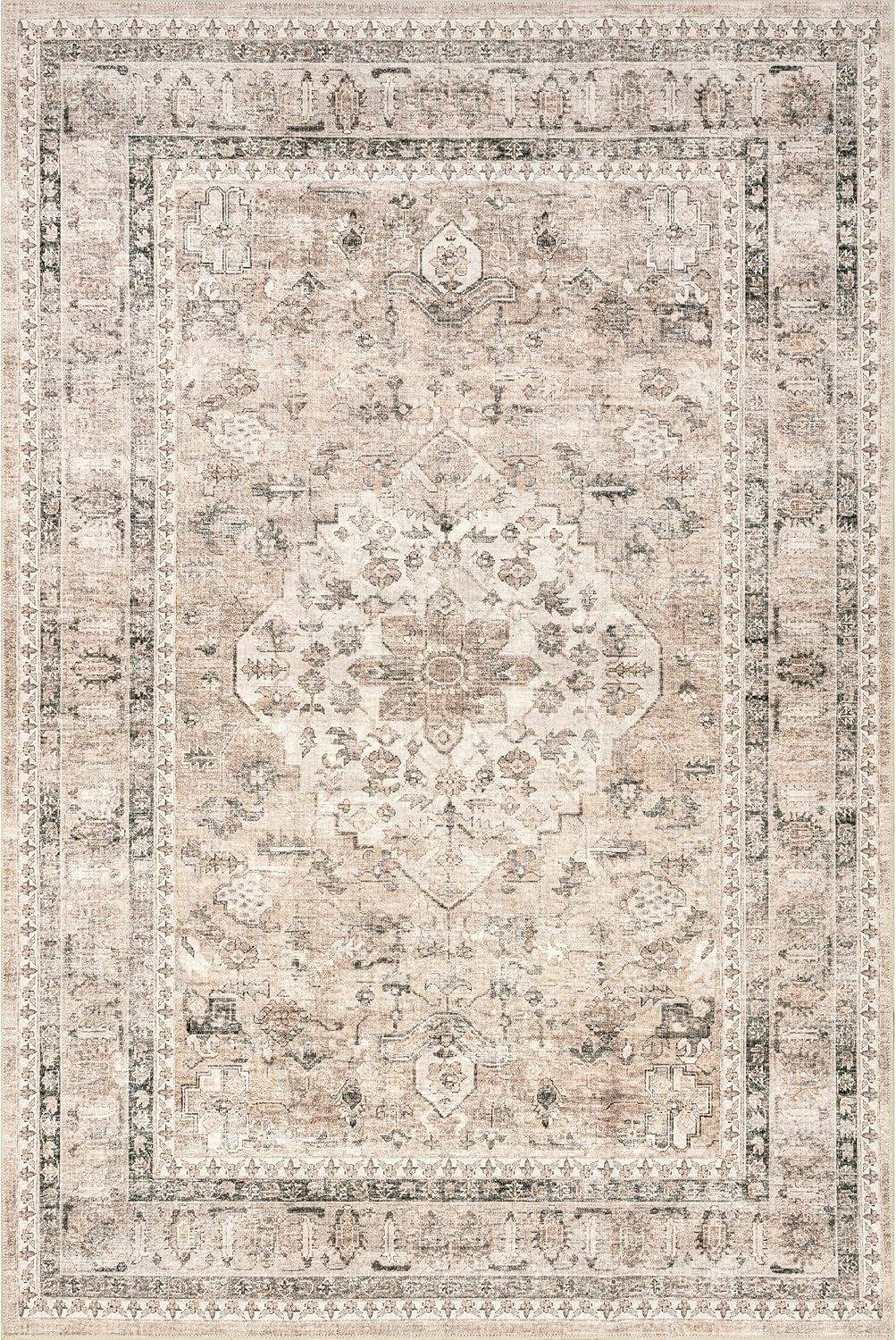 6x9 Spill Proof Machine Washable Area Rug, Stone/Ivory X82741