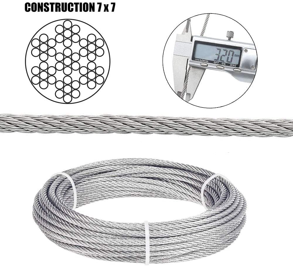 Stainless Steel 1/8 Cable Railing Kit with 100ft Wire Rope and Turnbuckles, Pack of 2 Q1355