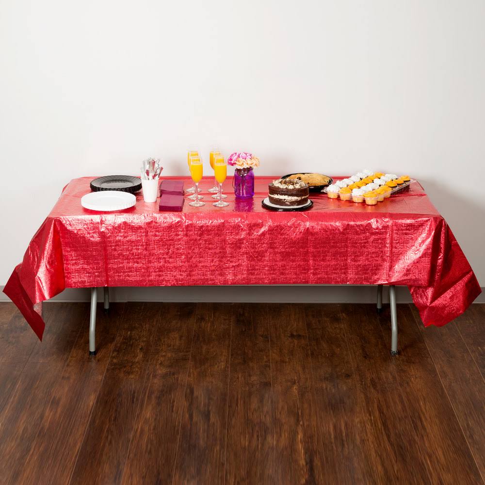 Red Metallic Plastic Table Cover - 12/Case Q4120