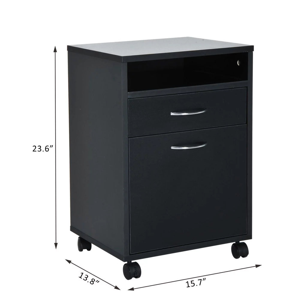 24" Rolling End Table Cart Nightstand Organizer, Black R486659
