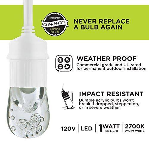 Classic LED Cafe Lights 12 Bulbs 24 ft. White Cord and 12 Stainless Steel Cage Shades A22509