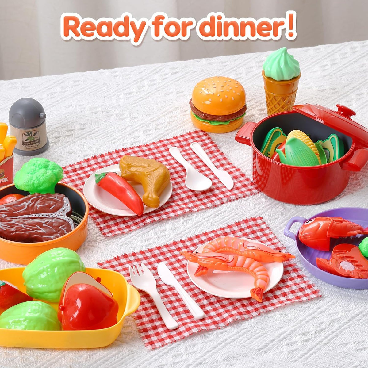 Play Sink with Running Water Electric Faucet Kitchen Sink Toys Pots and Pans Set with Play Food and Storage Basket N89223