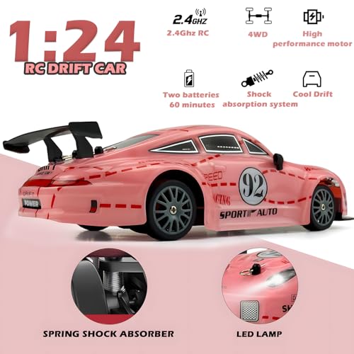 1:24 Scale 4WD RC Drift Car with LED Lights and Drifting Tires H297