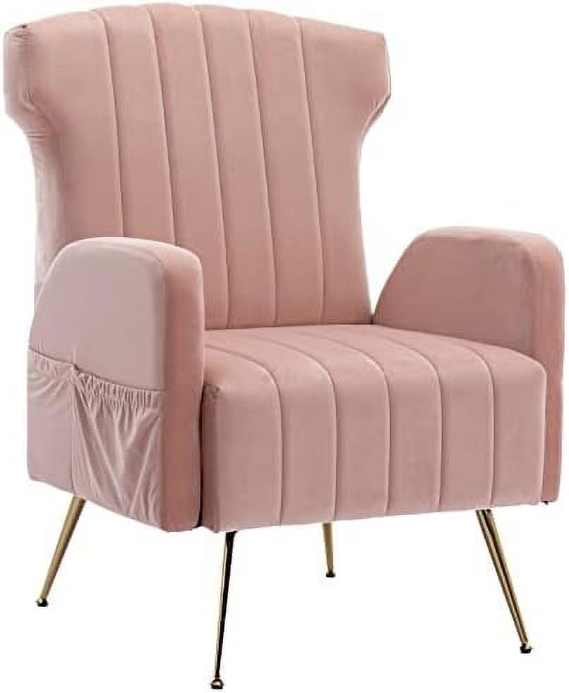 Brown Velvet Wing Back Accent Chair with Metal Gold Legs F7728