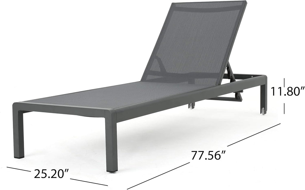 Outdoor Aluminum Chaise Lounge with Mesh Seat, Grey / Dark Grey L63015