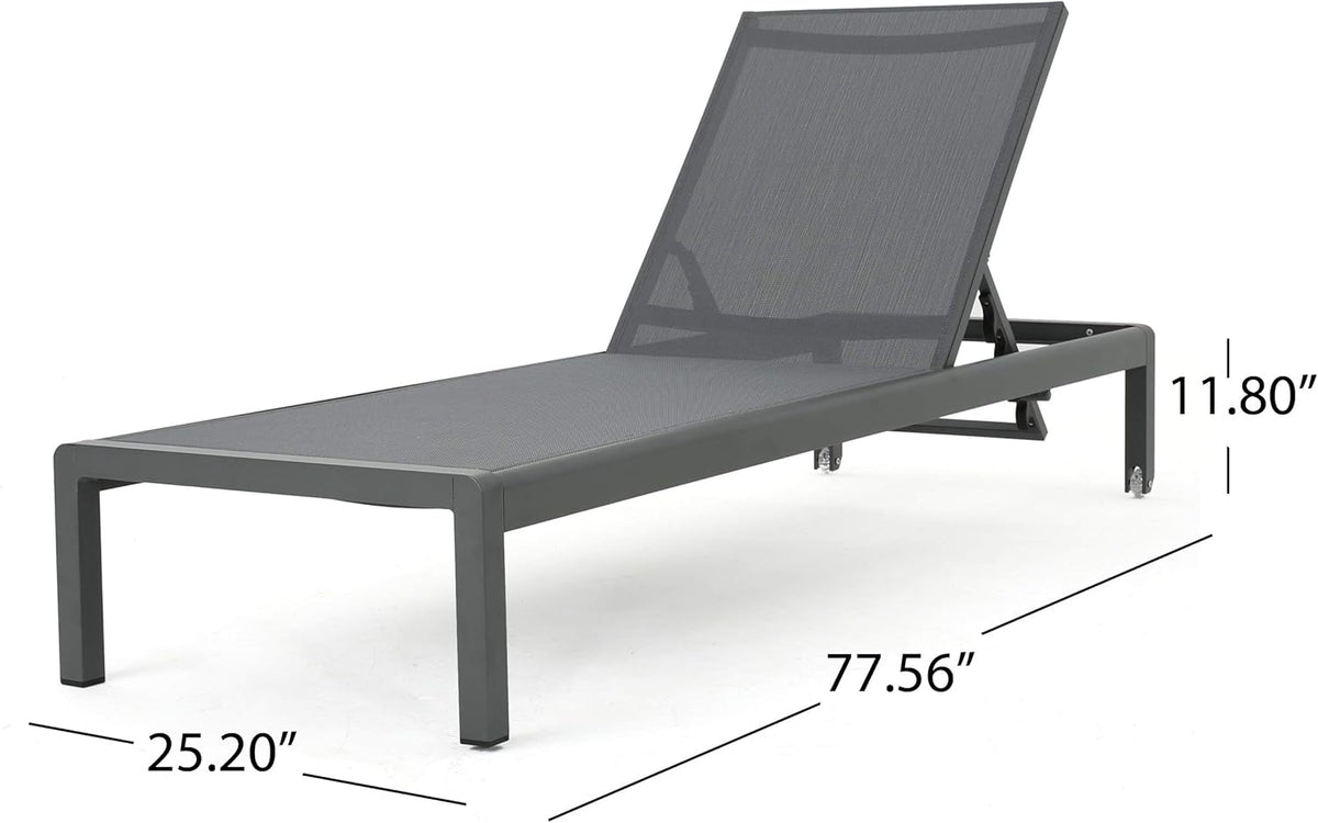 Outdoor Aluminum Chaise Lounge with Mesh Seat, Grey / Dark Grey L63015