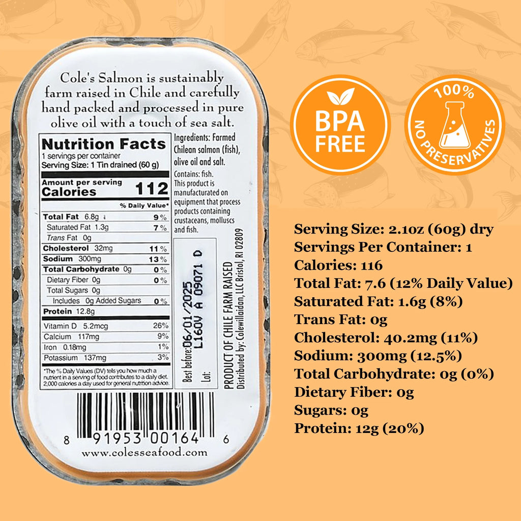 Canned Smoked Salmon in Extra Virgin Olive Oil, 3.2 oz (5 Pack) C2050