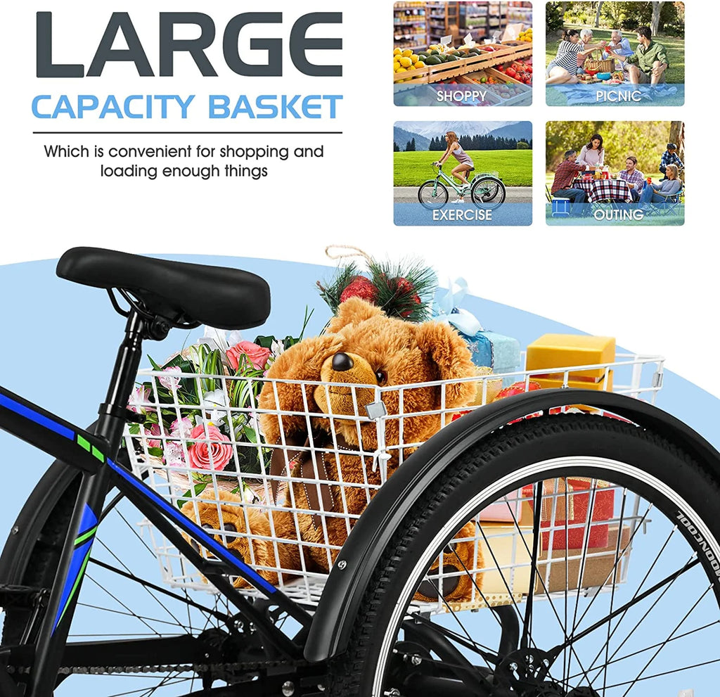 Adult 7 Speed Three Wheel Tricycle with Large Basket X9877