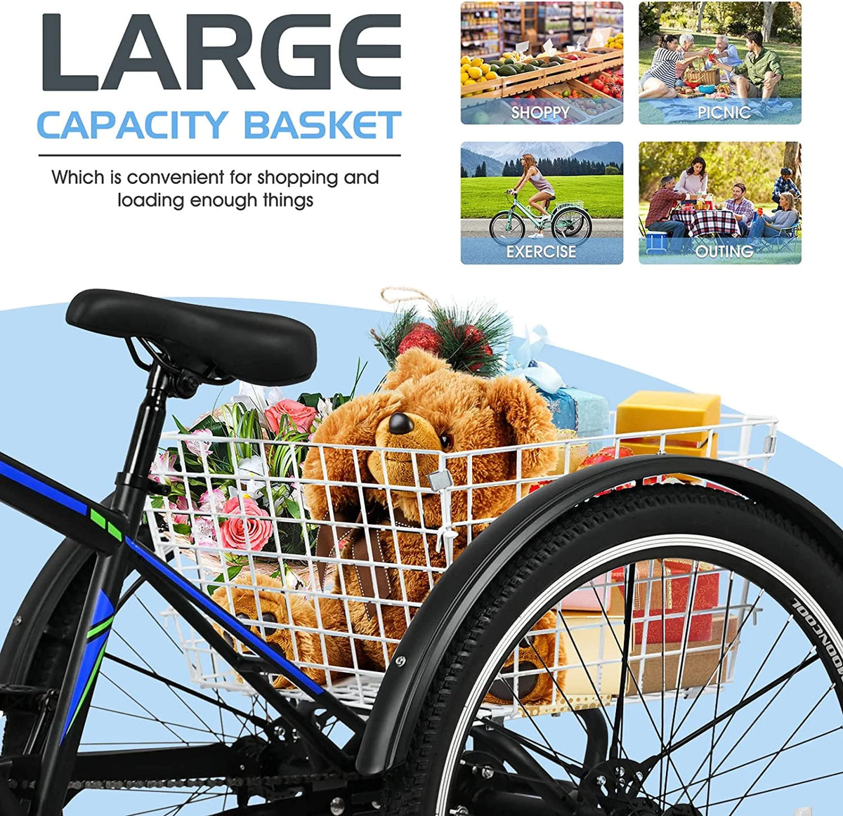 Adult 7 Speed Three Wheel Tricycle with Large Basket X9877