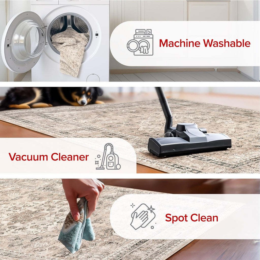 6x9 Spill Proof Machine Washable Area Rug, Stone/Ivory X82741