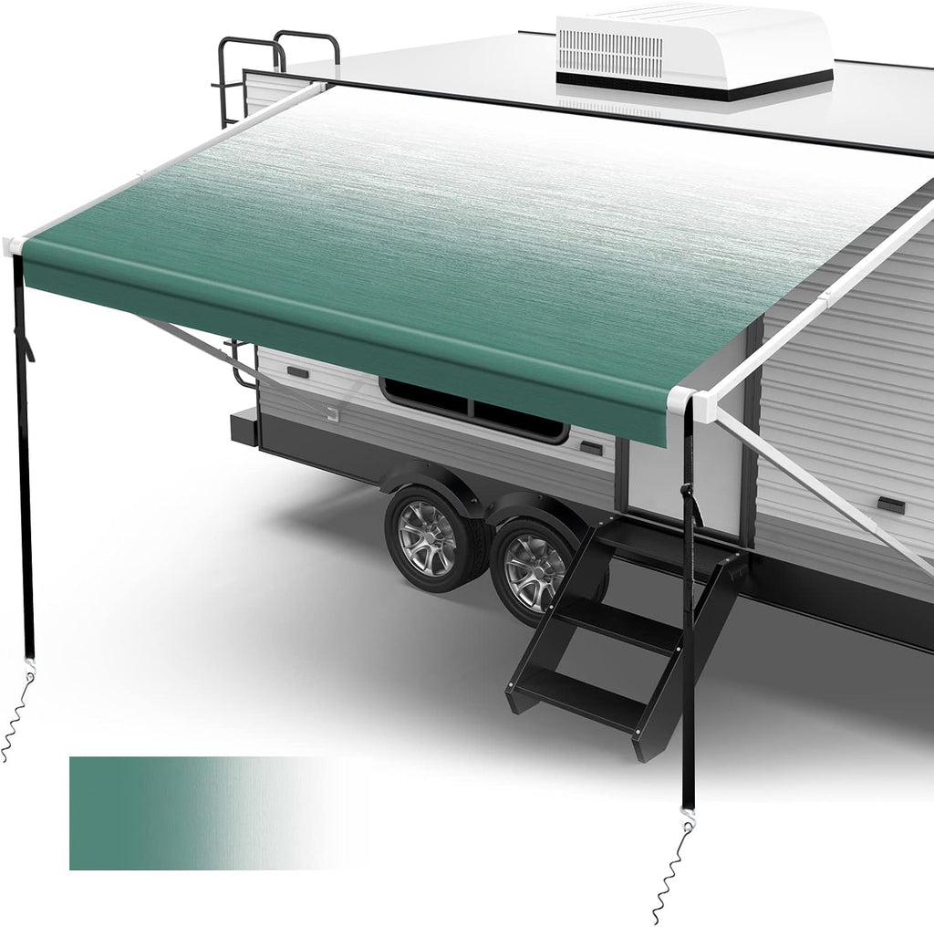 18oz Vinyl Camper Awning Replacement with Awning Anchor Kits & Pull Tension Strap, 16', Green Fade M766