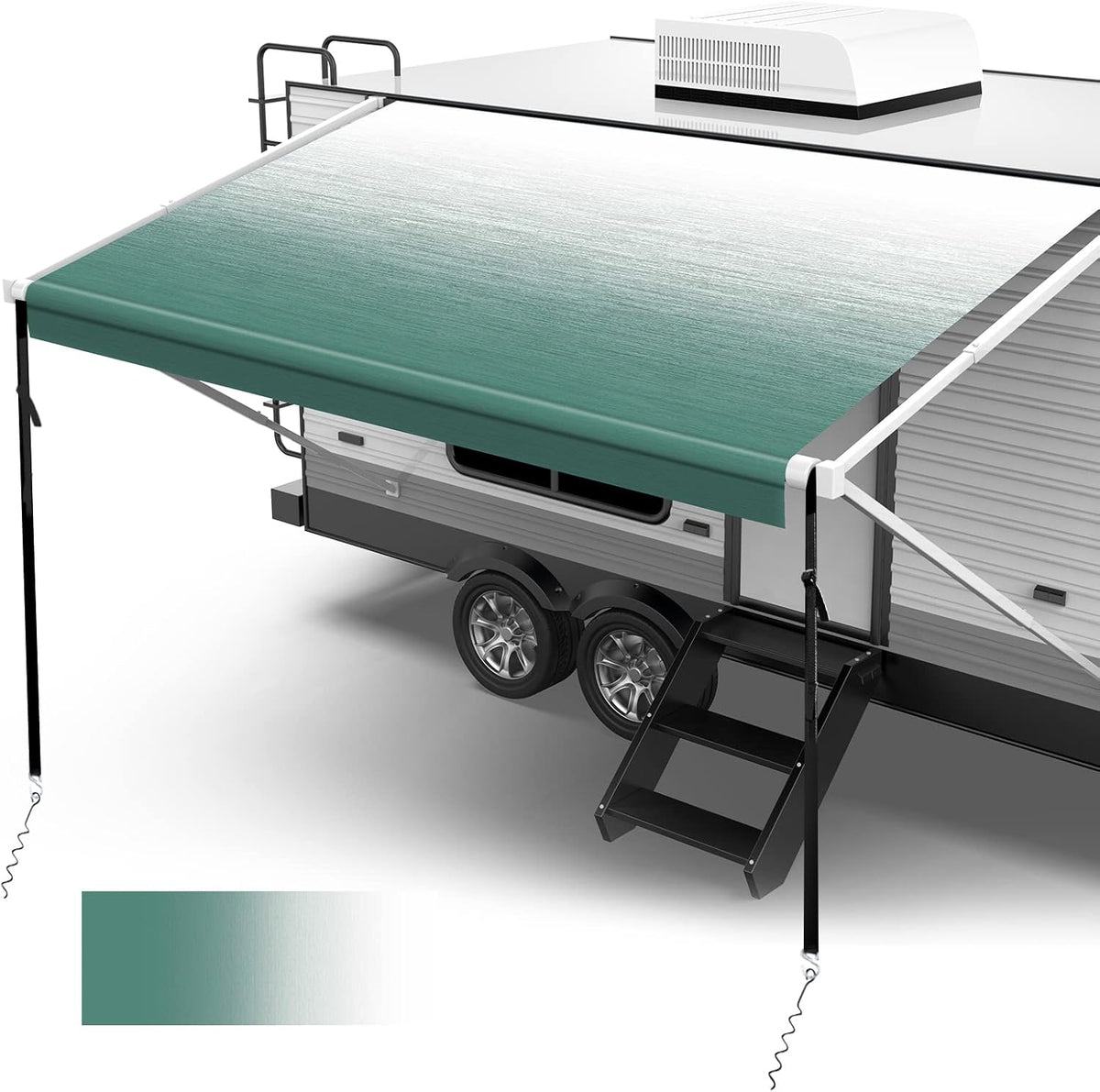 18oz Vinyl Camper Awning Replacement with Awning Anchor Kits & Pull Tension Strap, 16', Green Fade M766