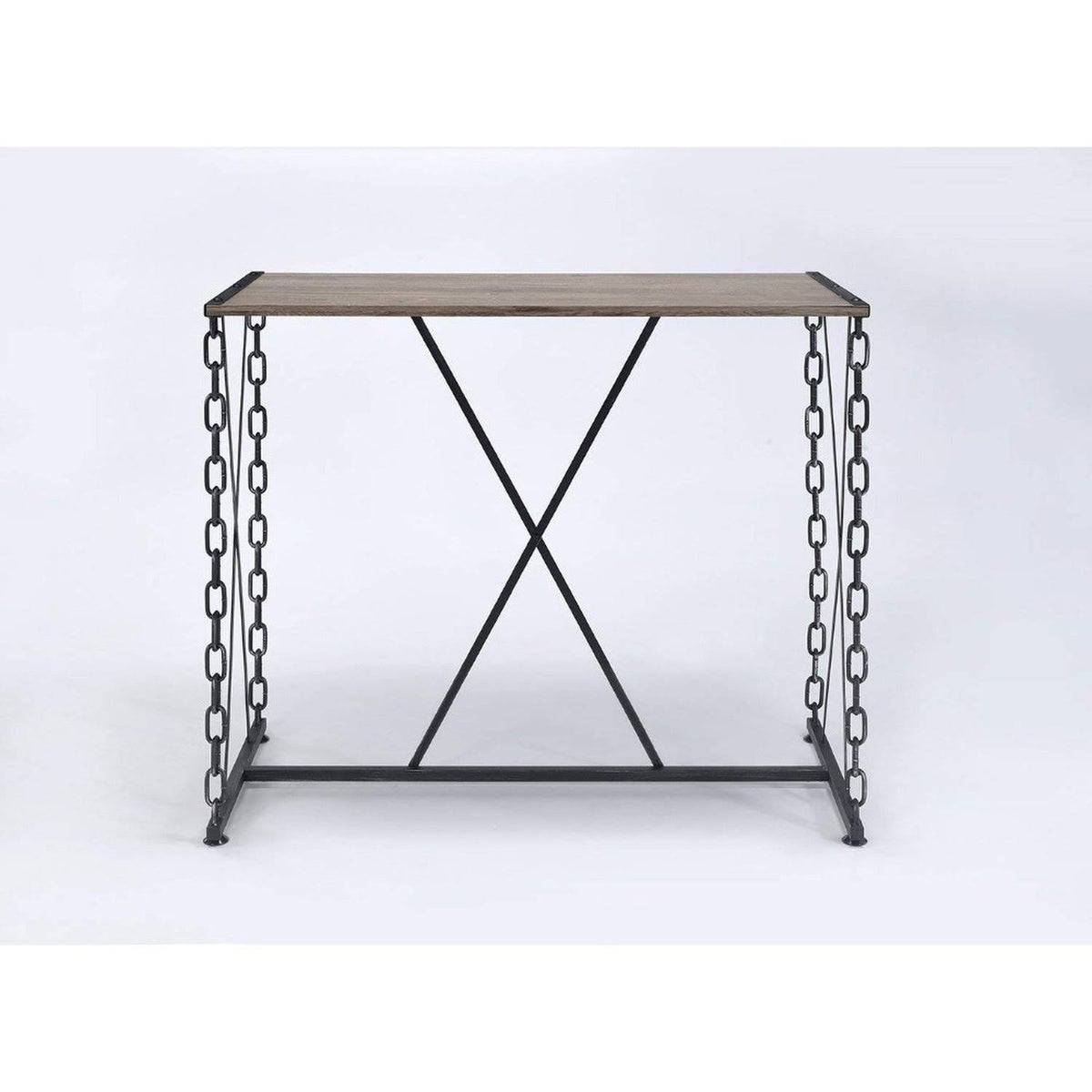 Industrial Style Rectangular Wood and Metal Bar Table F65702