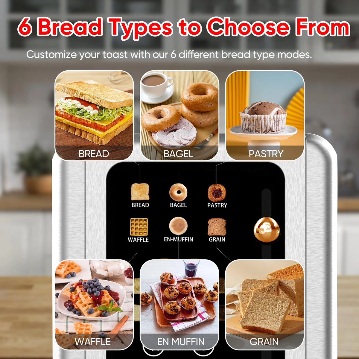 2 Slice Stainless Steel Touchscreen Toaster with Wide Slot K4579