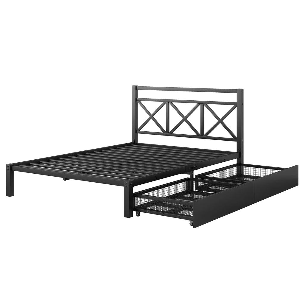 Metal Twin Size Platform Bed with Two Drawers O517578