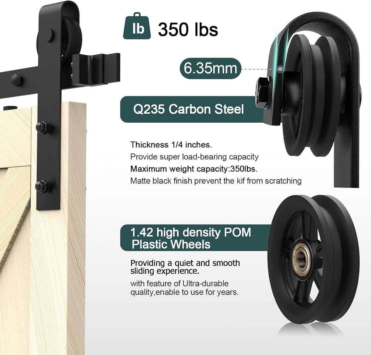 8FT Heavy Duty Carbon Steel Barn Door Hardware Kit D38275