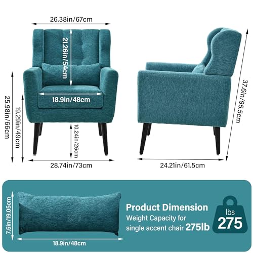 Dark Blue Chenille Fabric Accent Chair Set of 2 N292