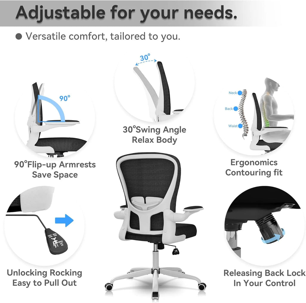 White Mesh Office Chair with Flip-up Armrests G84236
