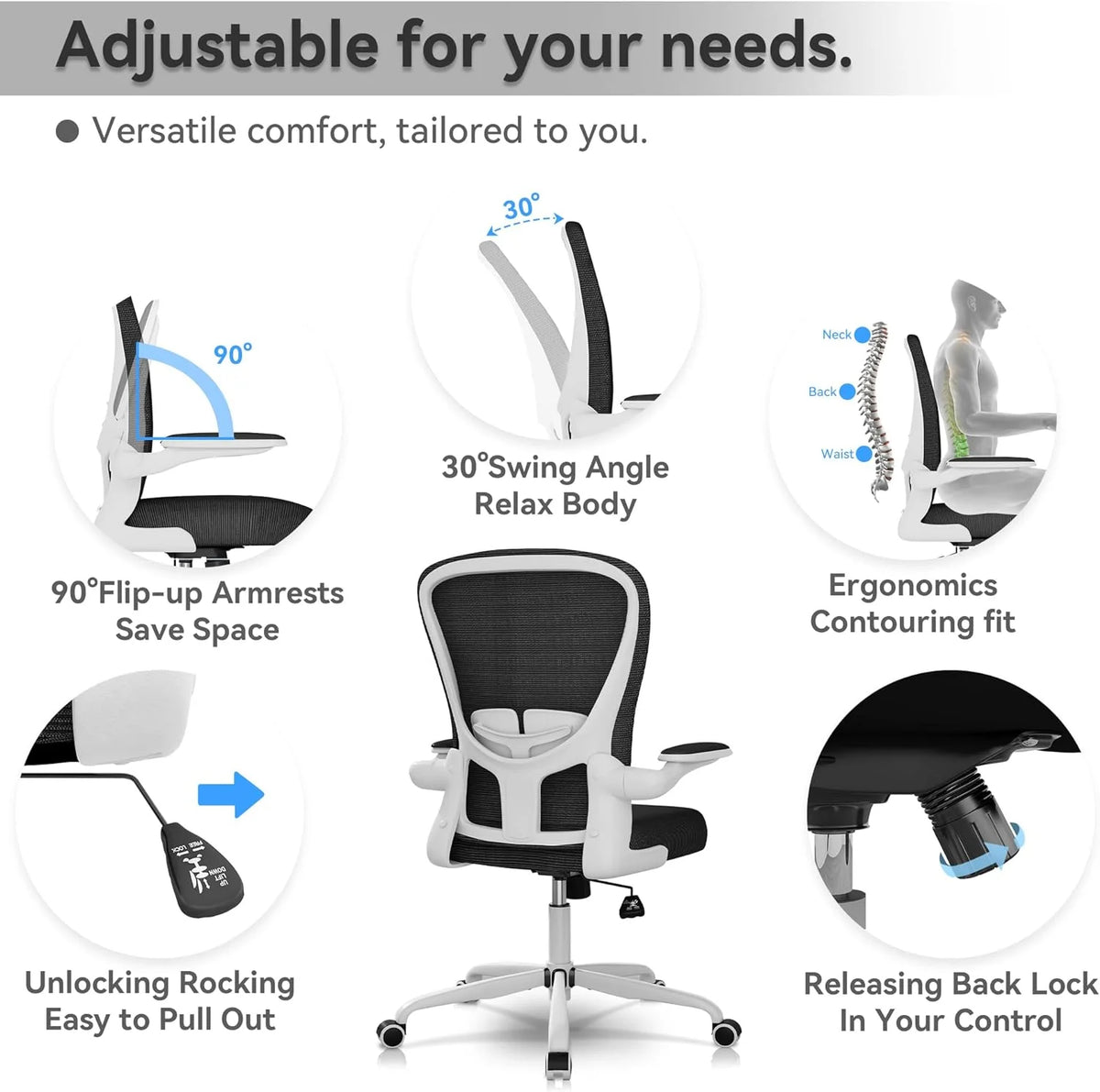 White Mesh Office Chair with Flip-up Armrests G84236
