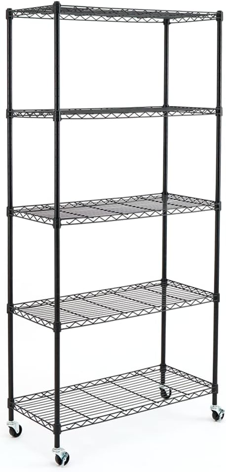 Black Adjustable Carbon Steel Wire Shelving Unit on Wheels K6400