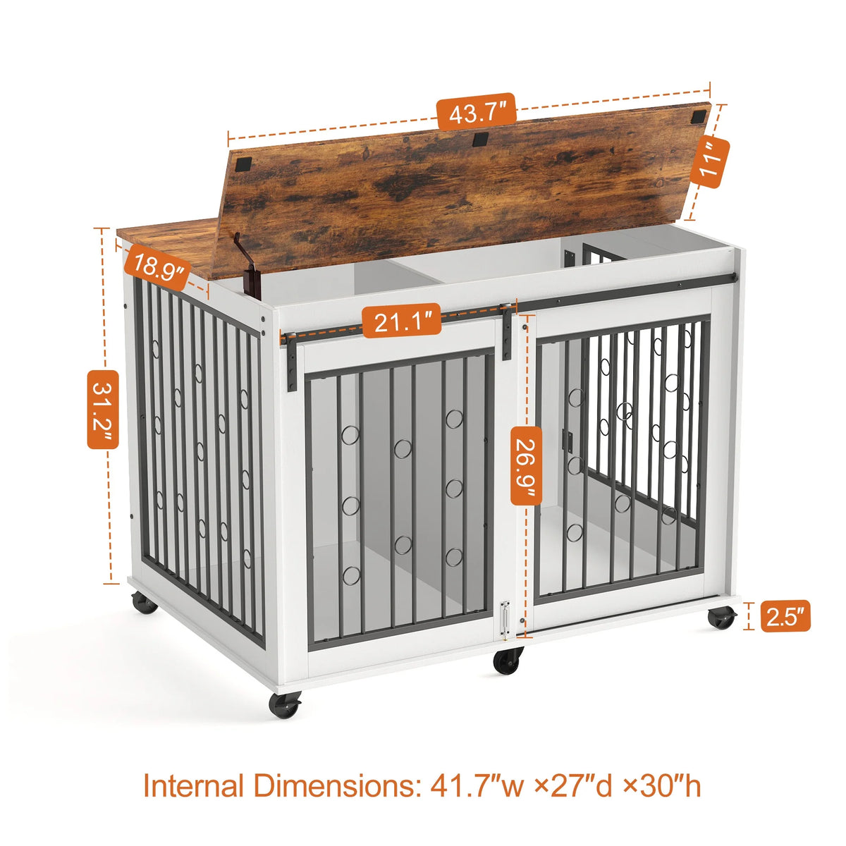 44" Wooden Dog Crate End Table with Wheels K514004