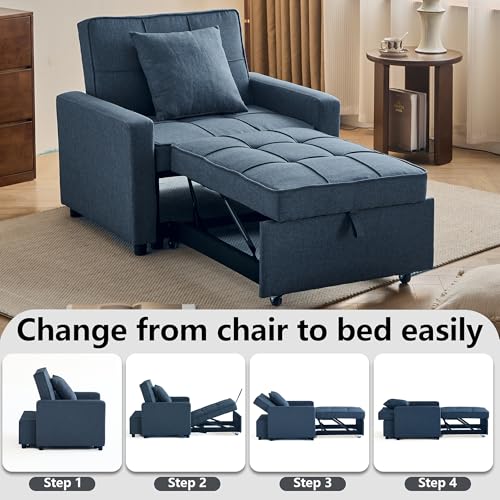 Blue Convertible Sofa Bed Chair with Side Pocket E7504