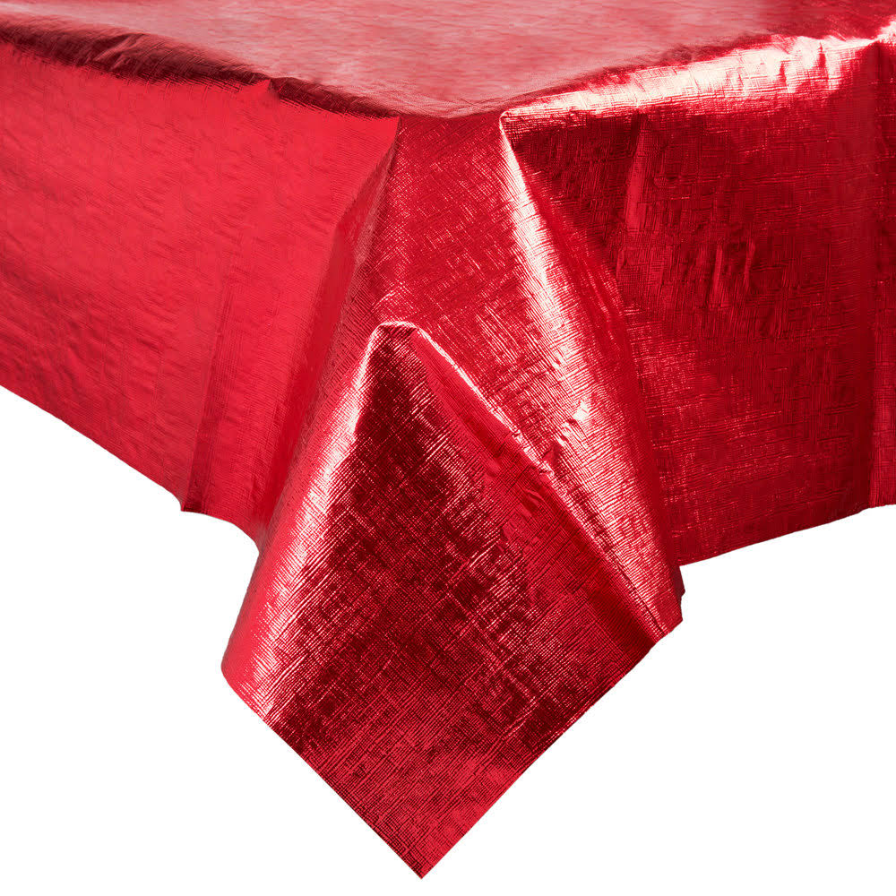 Red Metallic Plastic Table Cover - 12/Case Q4120