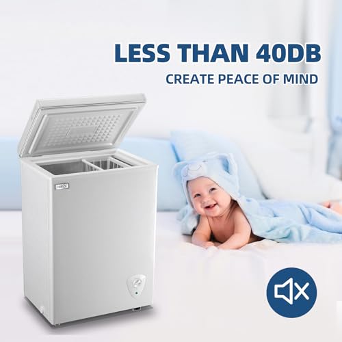 Compact Chest Freezer with Adjustable Thermostat and Storage Basket M59480