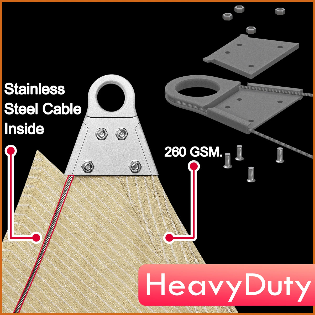 Brown Square Sun Shade Sail Canopy Structure O7809