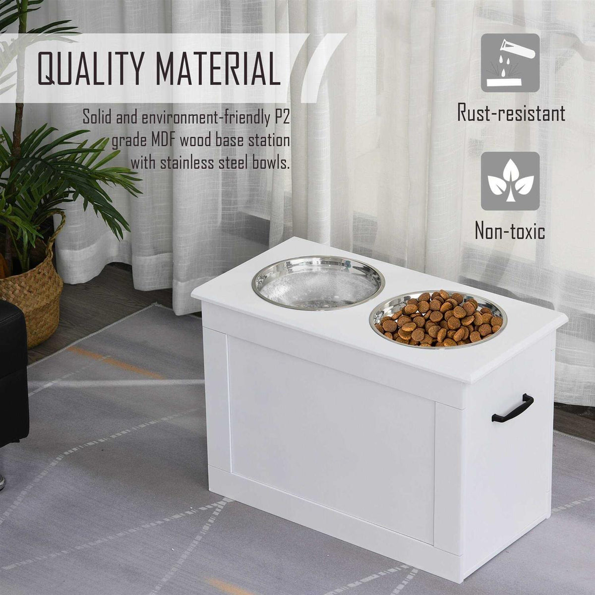 Raised Pet Feeding Station with 2 Stainless Steel Bowls B988382