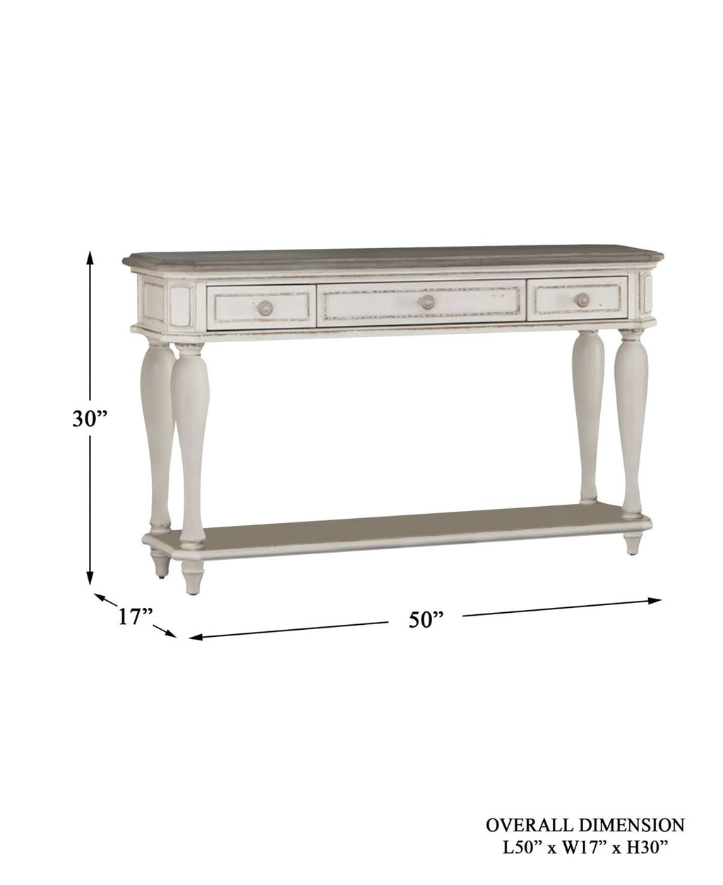 Antique White Wood 3 Drawer Console Table Q10430