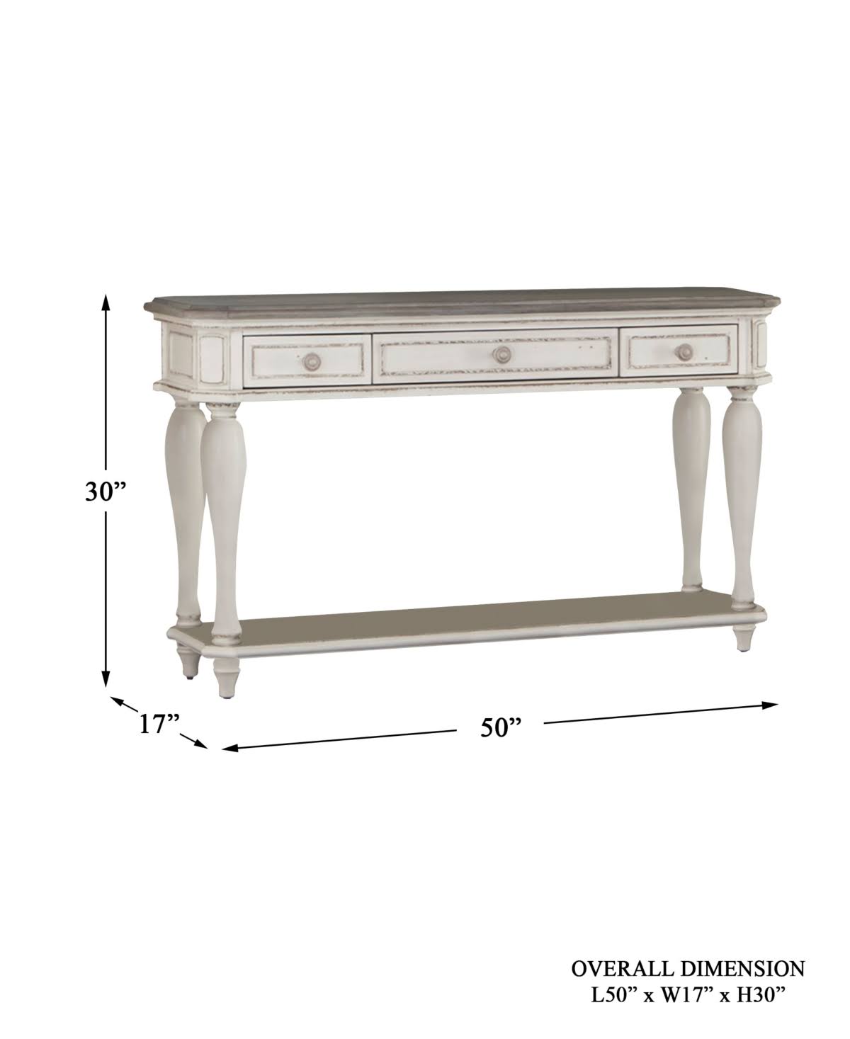 Antique White Wood 3 Drawer Console Table Q10430