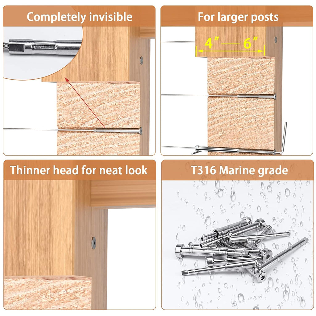 1/8 Invisible Cable Railing Kit with Turnbuckle Swage Threaded Stud and Stemball U35430