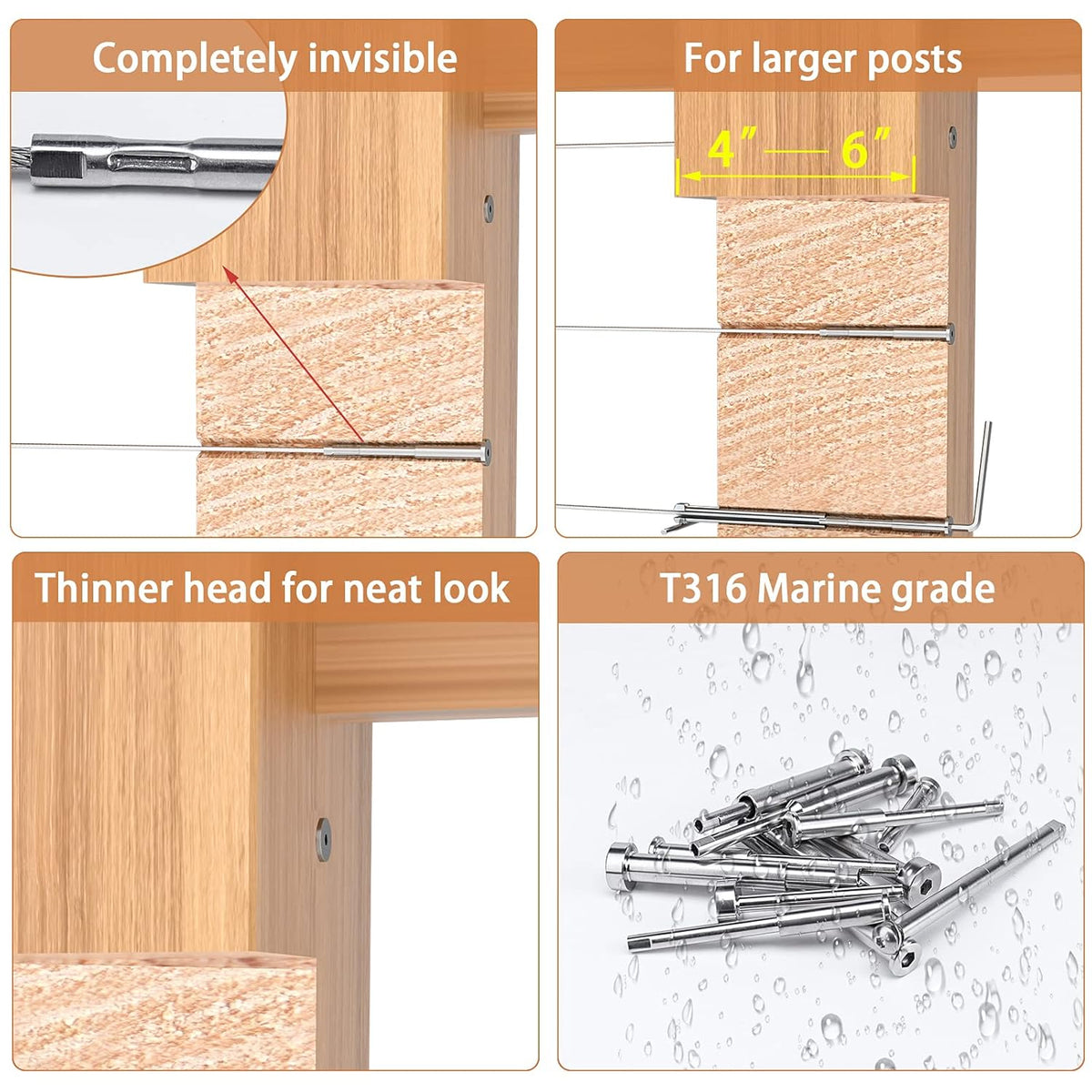 1/8 Invisible Cable Railing Kit with Turnbuckle Swage Threaded Stud and Stemball U35430