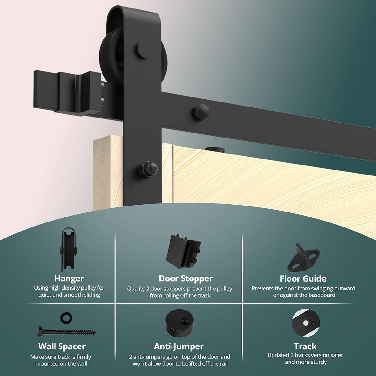 8FT Heavy Duty Carbon Steel Barn Door Hardware Kit D38275