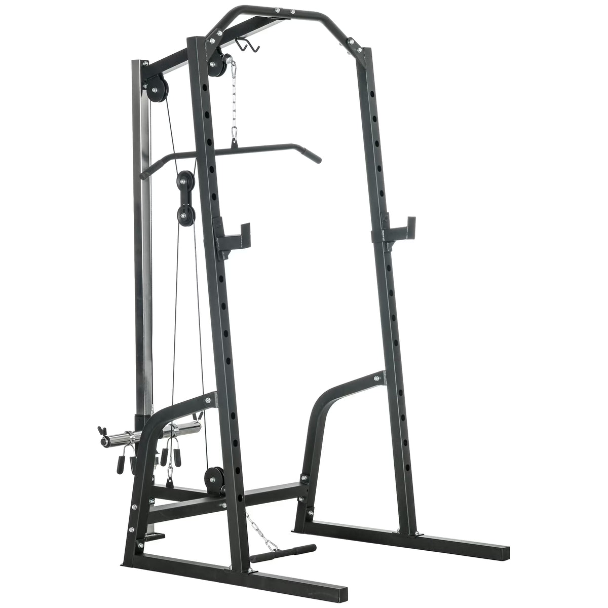Power Cage with Pulley System Squat Rack Pull up Stand M78212