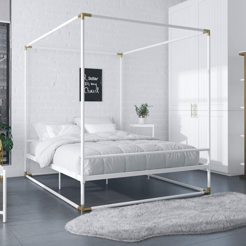 Queen Size Black/Gold Canopy Metal Bed Y2481