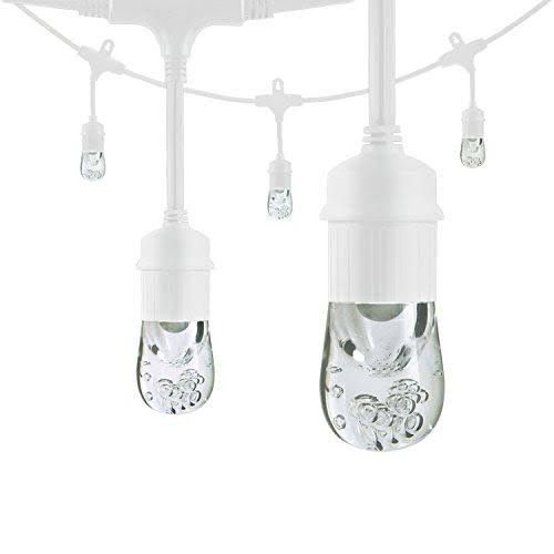 Classic LED Cafe Lights 12 Bulbs 24 ft. White Cord and 12 Stainless Steel Cage Shades A22509