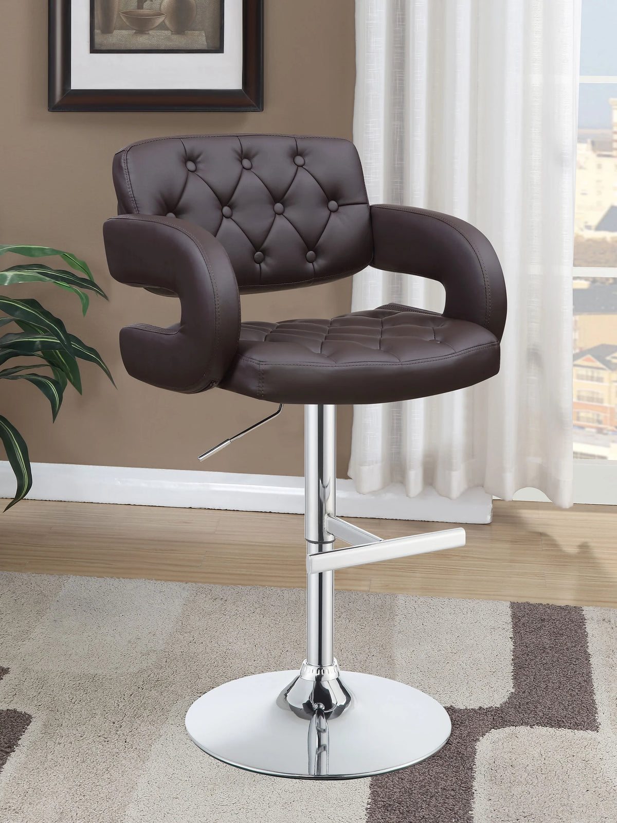 Adjustable Bar Stool Chrome and Brown W873889
