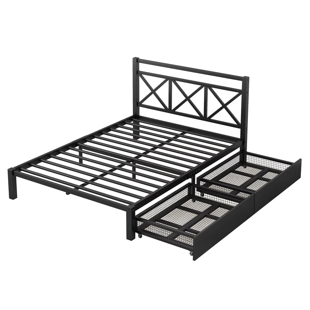 Metal Twin Size Platform Bed with Two Drawers O517578