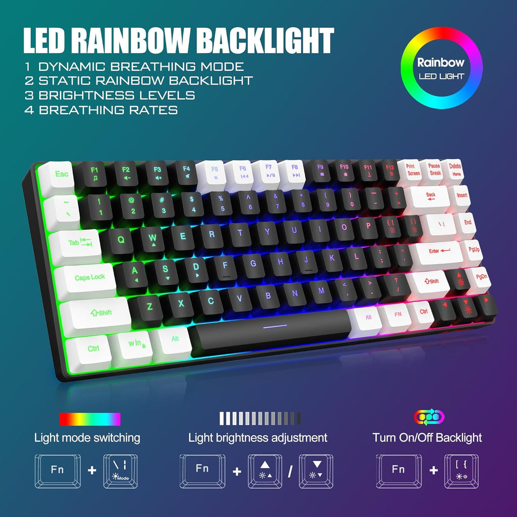 Wireless Keyboard and Mouse Combo, Rainbow Backlit Rechargeable, 75% Layout TKL Ultra Compact Gaming Keyboard & Lightweight 3200 DPI Optical Mouse (Black-White) B5826