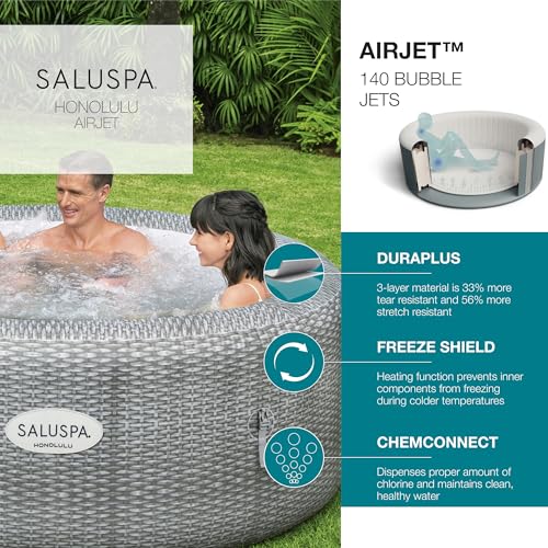 4-6 Person Inflatable Hot Tub, 77" x 28" Round with 140 Jets and Insulated Cover W998065