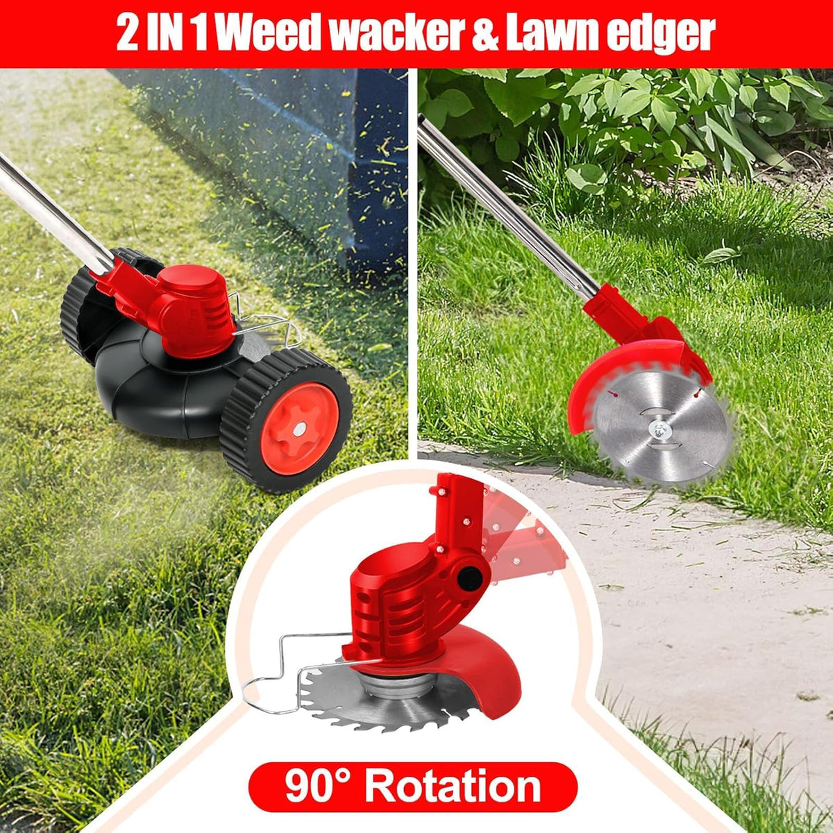 3-in-1 Cordless Battery Powered String Trimmer with 2Pcs 4.0 Ah Battery R6501